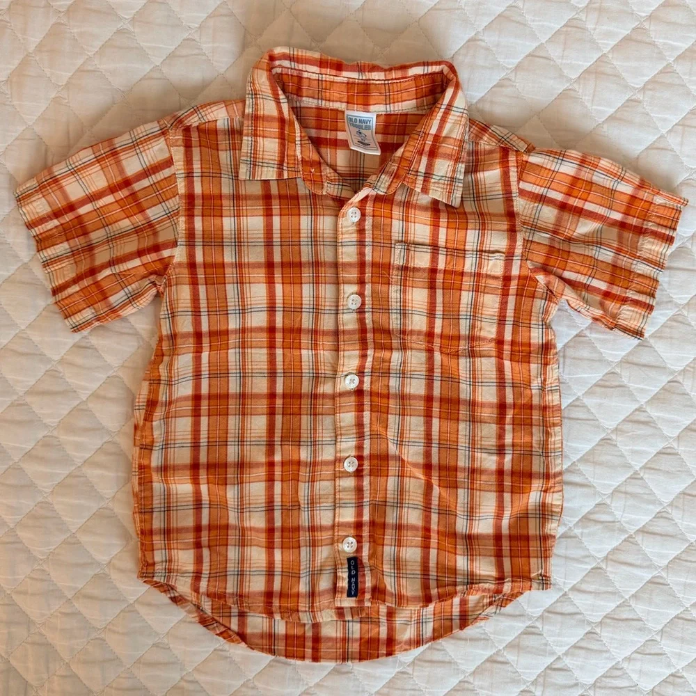 Old Navy Kids Orange Plaid Button Down Shirt